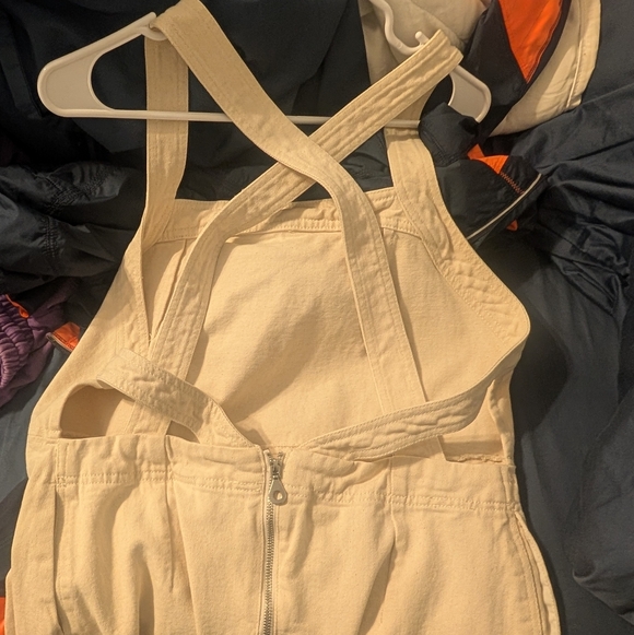 H&M Denim Midi Pinafore Dress Apron Style Cream Off-White — Coastal Summer L - Picture 6 of 6